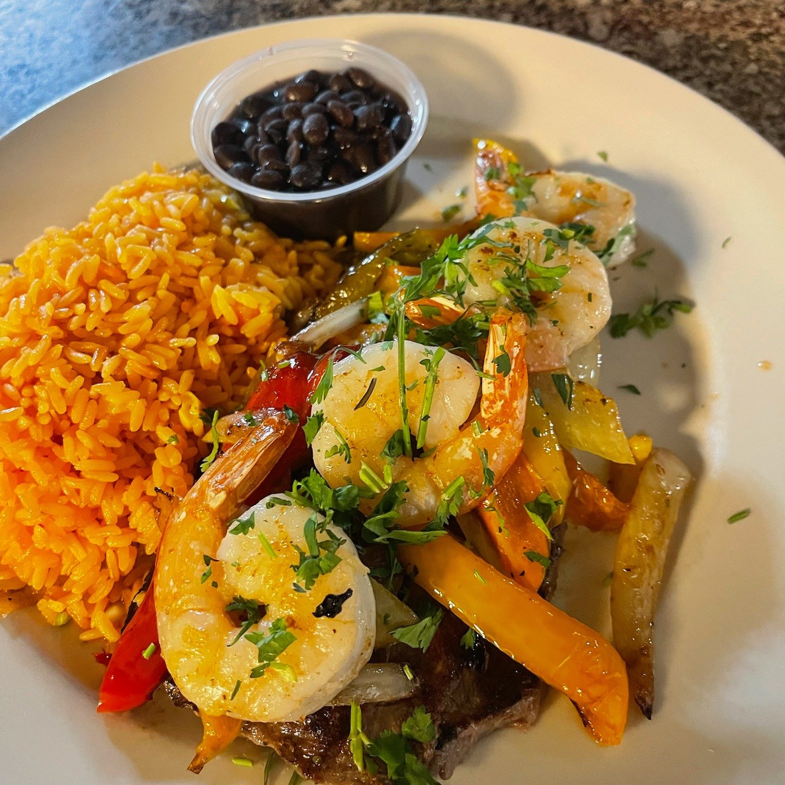 Tampiquena Steak with Shrimp.